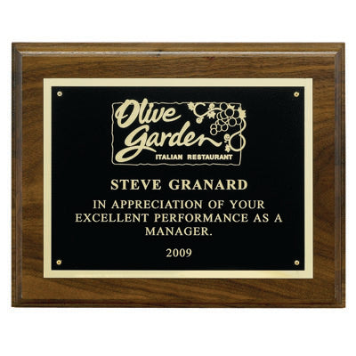 7 X 9 INCH PLAQUE GENUINE WALNUT WITH BLACK SCREENED PLATE
