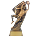 8-1/2 INCH MALE SOCCER GOALIE ANTIQUE GOLD RESIN FIGURE TROPHY