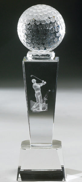 8 1/2 INCH LASER ENGRAVED CUT CRYSTAL GOLF TROPHY