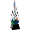8-1/4& INCH x 2-3/4 INCH ART SCULPTURED MULTI-COLOR BLOWN GLASS TEAR DROP AWARD