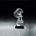 8 1/2"x 3 1/2" INCH CRYSTAL GLOBE IN HAND ON SLANTED BLACK BASE