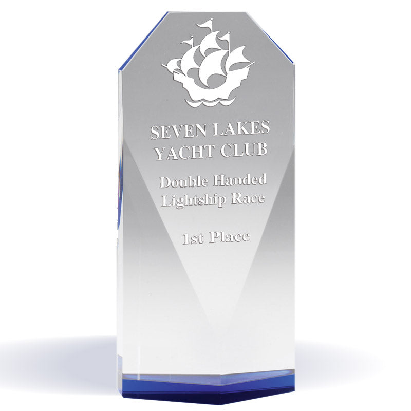 8-1/2 INCH BEVELED CRYSTAL TOWER BLUE BASE