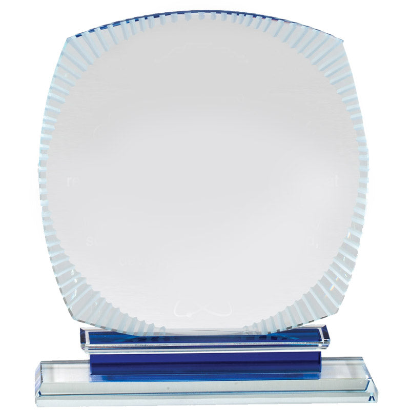 8-1/2 x 5-3/4 INCH AURORA BLUE OPTICAL CRYSTAL AWARD BLUE BASE