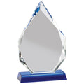 8-1/2 x 5 INCH ARROWHEAD OPTICAL CRYSTAL AWARD ON BLUE CRYSTAL BASE