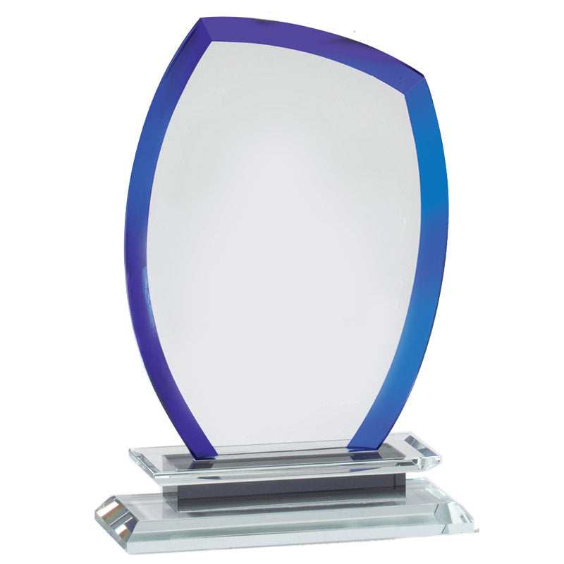 8-1/4 x 5-3/4 INCH OPTICAL CRYSTAL COOL BLUE FLAME AWARD