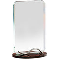 8-1/4 x 5 INCH OPTICAL CRYSTAL RECTANGLE AWARD WITH BEVELED EDGES ON WOOD GRAIN BASE