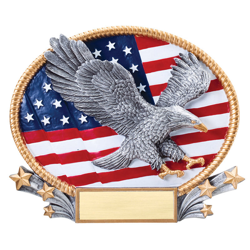 8-1/4"x 7" PAINTED RESIN AMERICAN FLAG WITH EAGLE TROPHY