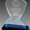8-3/4 INCH ACRYLIC SHIELD TROPHY WITH BLUE REFLECTIVE BLACK BASE