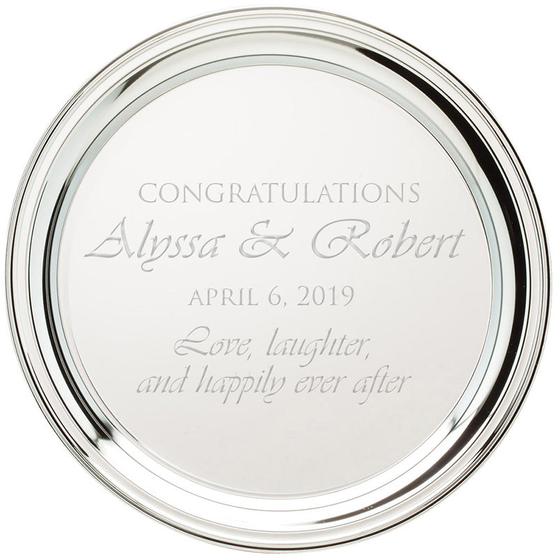 8 INCH DIAMETER GADROON TARNISH PROOF NICKEL PLATED ENGRAVABLE TRAY