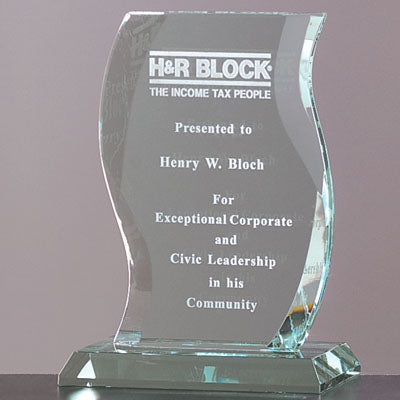 8 INCH SCROLL SHAPED JADED GLASS AWARD