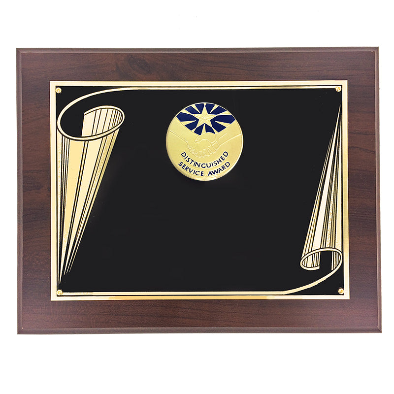 8 X 10 AWARD PLAQUE WITH 2 INCH DISTINGUISHED SERVICE AWARD MEDALLION INSERT