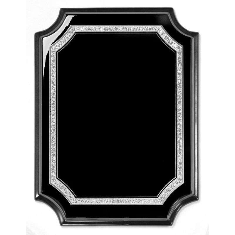 8 x 10 BLACK AND SILVER GLITTER TRIM BLACK PIANO FINISH PLAQUE