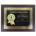 8 INCH X 10 INCH CERTICATE OF APPRECIATION PLAQUE YEARS OF SERVICE WITH 2 INCH ETCHED ENAMEL INSERT