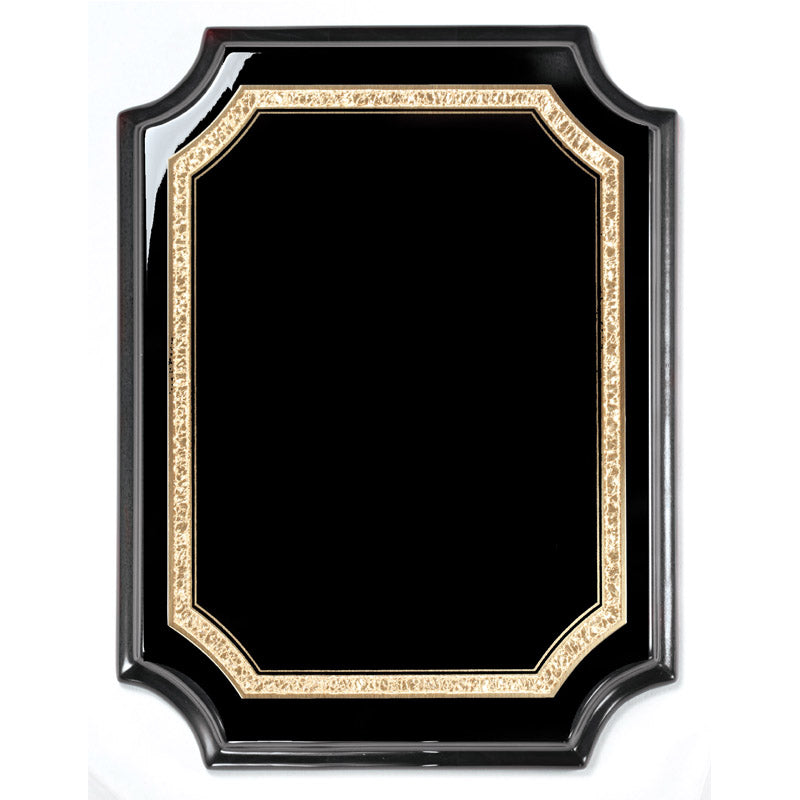 8 x 10 BLACK AND GOLD GLITTER TRIM BLACK PIANO FINISH PLAQUE