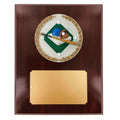 8 X 10 INCH DARK CHERRY WALNUT FINISH PLAQUE HOLDS 4 INCH BASEBALL STONE CAST EMBLEM
