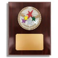 8 X 10 INCH DARK CHERRY WALNUT FINISH PLAQUE HOLDS 4" CHEERLEADER STONE CAST EMBLEM