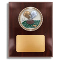 8 X 10 INCH DARK CHERRY WALNUT FINISH PLAQUE HOLDS 4 INCH FOOTBALL STONE CAST EMBLEM
