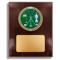 8 X 10 INCH DARK CHERRY WALNUT FINISH PLAQUE HOLDS 4 INCH GOLF STONE CAST EMBLEM