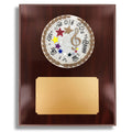 8 X 10 INCH DARK CHERRY WALNUT FINISH PLAQUE HOLDS 4 INCH MUSICAL STONE CAST EMBLEM