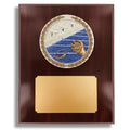 8 X 10 INCH DARK CHERRY WALNUT FINISH PLAQUE HOLDS 4" SWIMMING STONE CAST EMBLEM