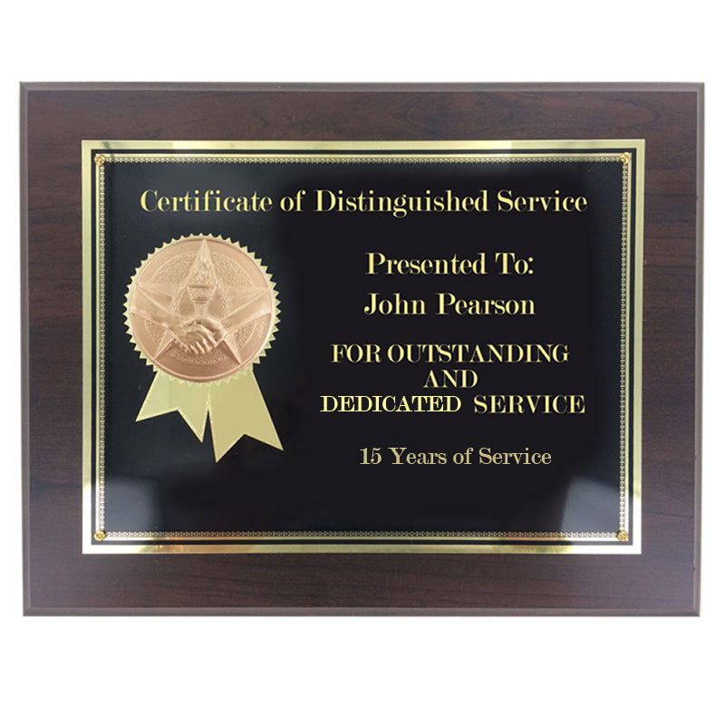 8 INCH x 10 INCH HANDSHAKE AND STAR PLAQUE 2 INCH STAMPED MEDALLION INSERT