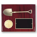 8 X 10 INCH ANTIQUE BRASS SHOVEL PLAQUE HOLDS 2 INCH INSERT