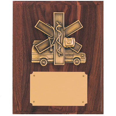 8 X 10 INCH EMS, PARAMEDIC PLAQUE, GENUINE WALNUT