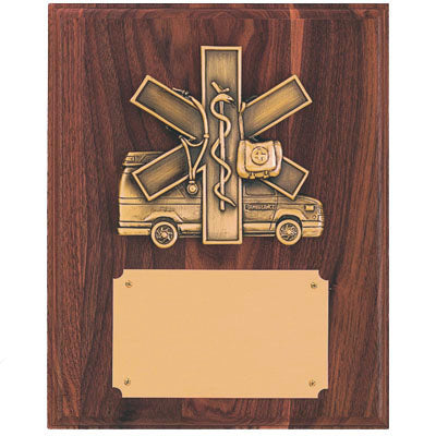 8 X 10 INCH  EMS, PARAMEDIC PLAQUE, WALNUT FINISH