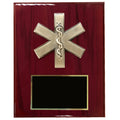 8 X 10 INCH EMT\PARAMEDIC STAR OF LIFE PLAQUE ON PIANO FINISH CHERRY BOARD