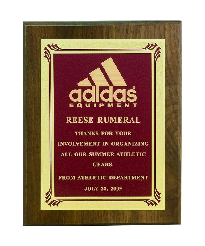 8 X 10 INCH GENUINE WALNUT PLAQUE WITH SCREENED FROSTED PLATE - COLOR OPTIONS