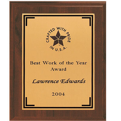 8 X 10 INCH PLAQUE WITH GOLD BRASS SCREENED PLATE