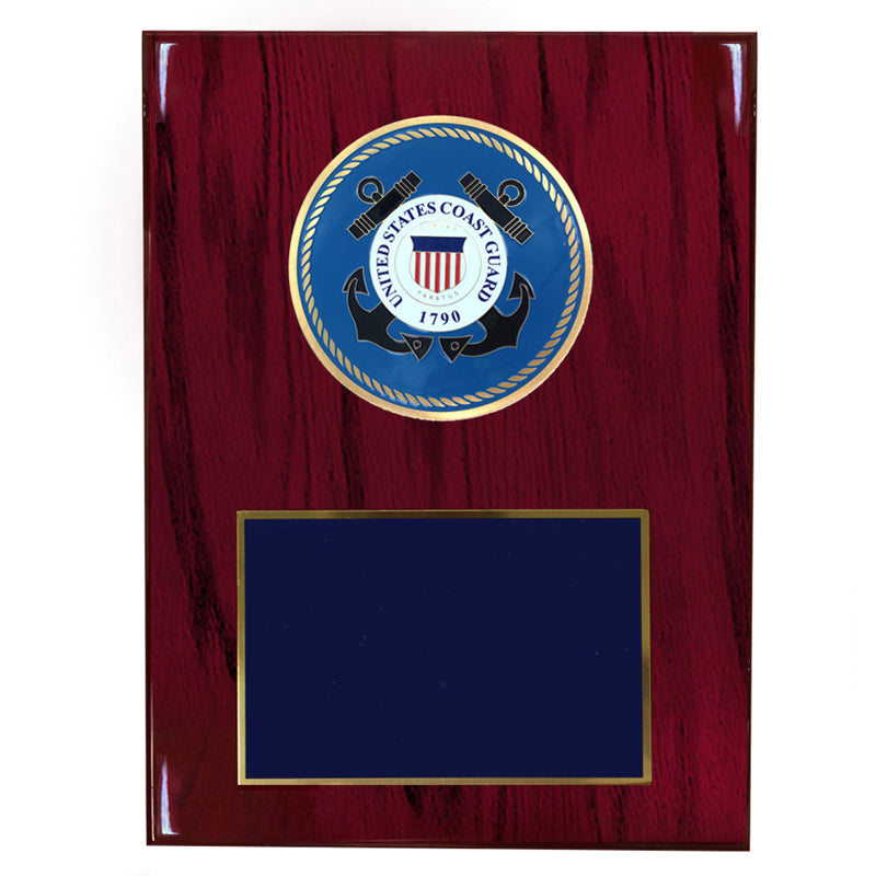 8 X 10 INCH U.S. COAST GUARD PLAQUE WITH 4 INCH EMBOSSED MEDALLION