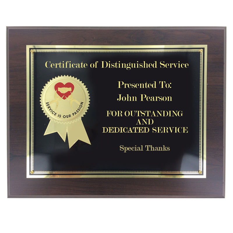 8 INCH x 10 INCH SERVICE AWARD PLAQUE 2 INCH ETCHED BRASS INSERT SERVICE IS OUR PASSION