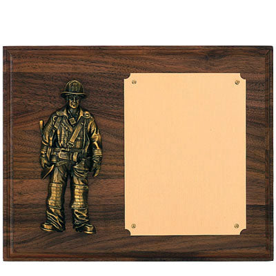 8 X 10 WALNUT FINISH FIREFIGHTER PLAQUE WITH BRASS PLATE