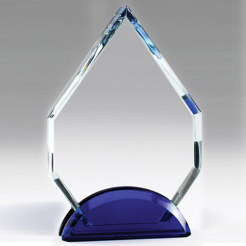 8 INCH ARROWHEAD CRYSTAL AWARD WITH DOUBLE BLUE BASE
