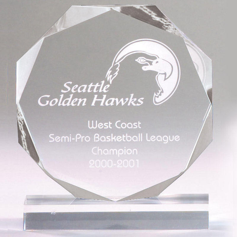 8 INCH X 8 INCH X 3/4 INCH CLEAR OCTAGON SHAPE ACRYLIC AWARD BEVELED POLISHED EDGES