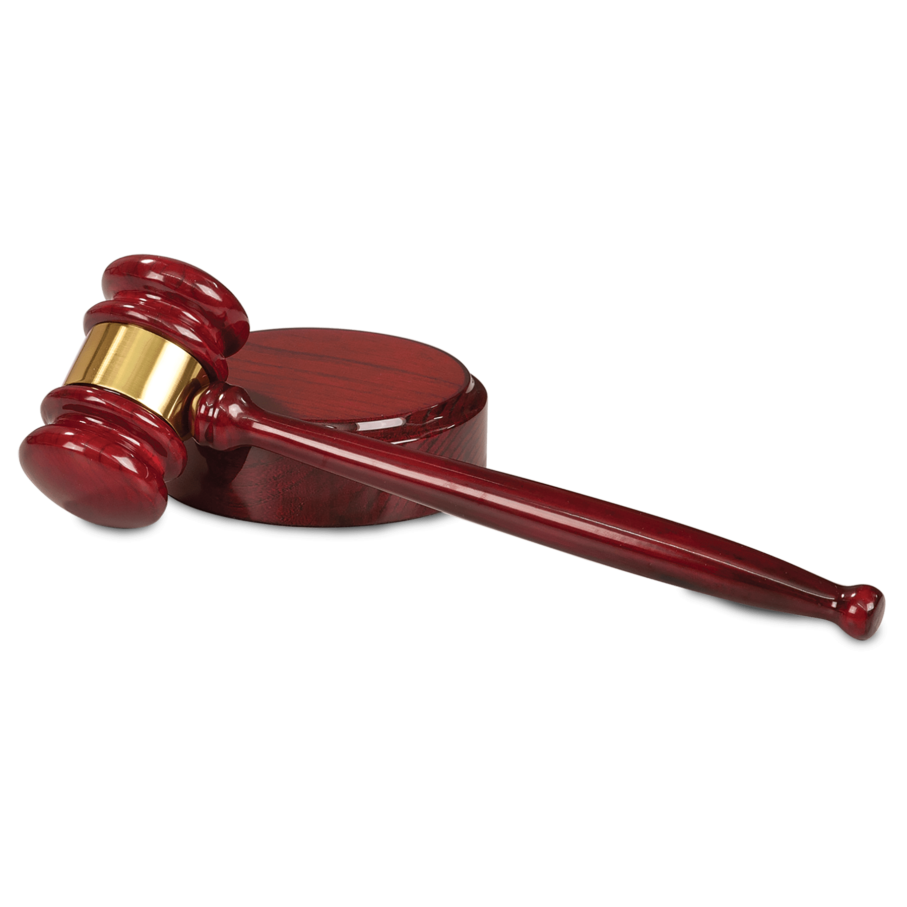 10" Piano Finish Gavel with Brass Band & Sounding Block