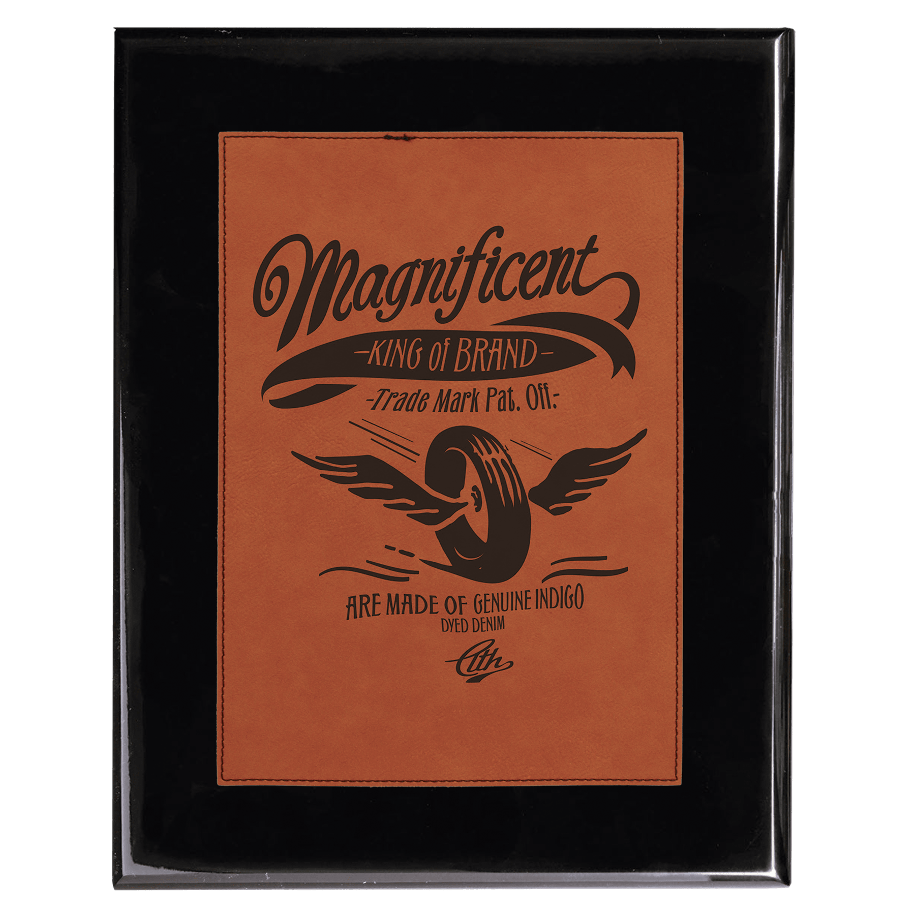 6" x 8" Piano Finish Plaque with Rawhide Leatherette Plate