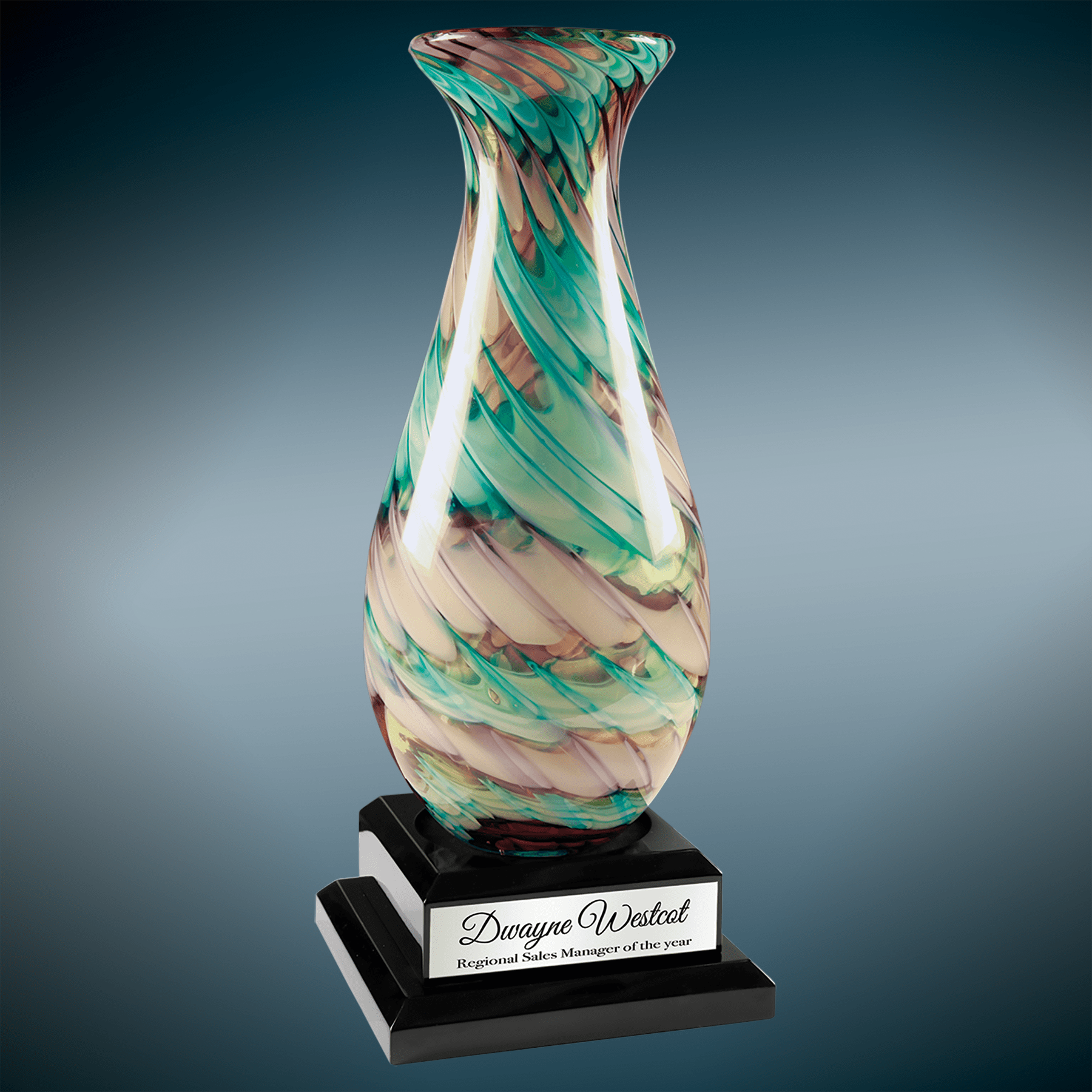 Swirl Art Glass Vase with Piano Finish Base