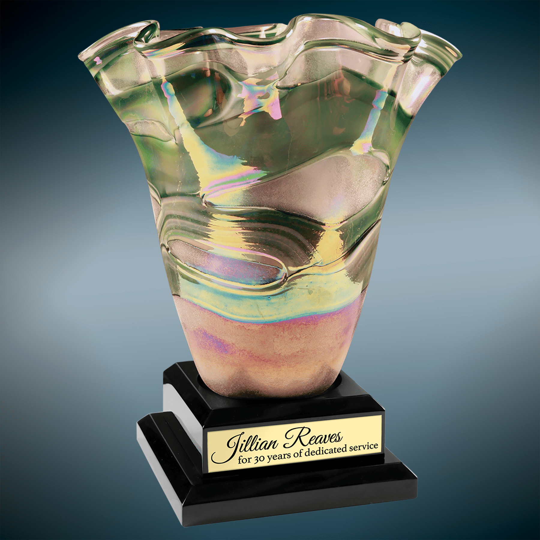 14 1/4" Art Glass Vase with Piano Finish Base