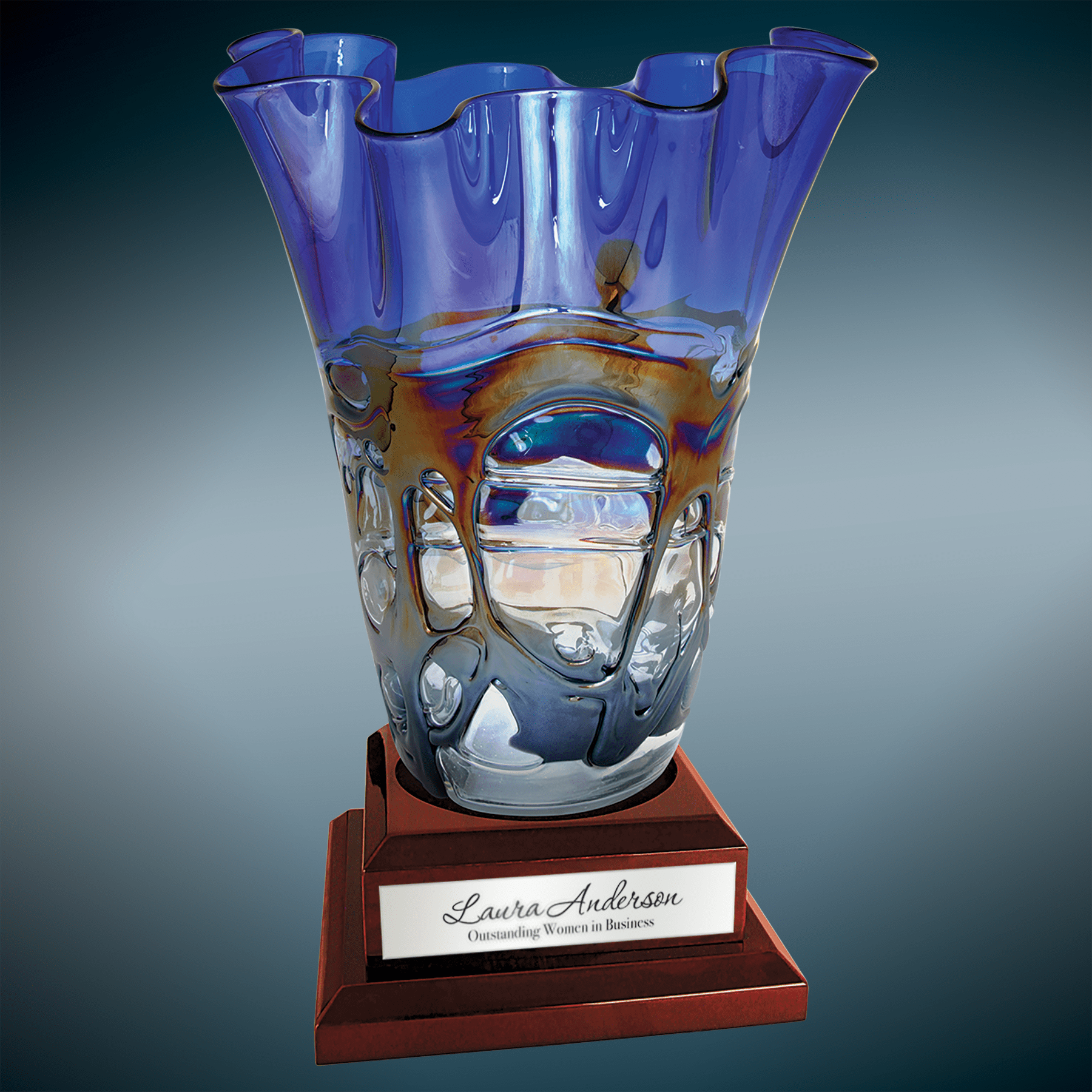 14" Art Glass Vase with Piano Finish Base