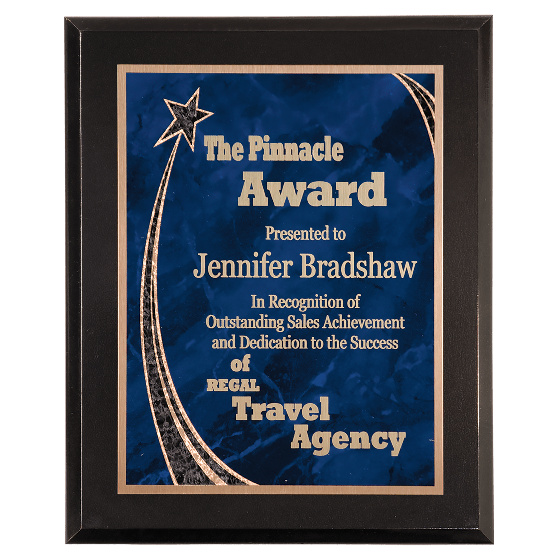 8" x 10" Premium Piano Finish Plaque with Blue Rising Star Plate