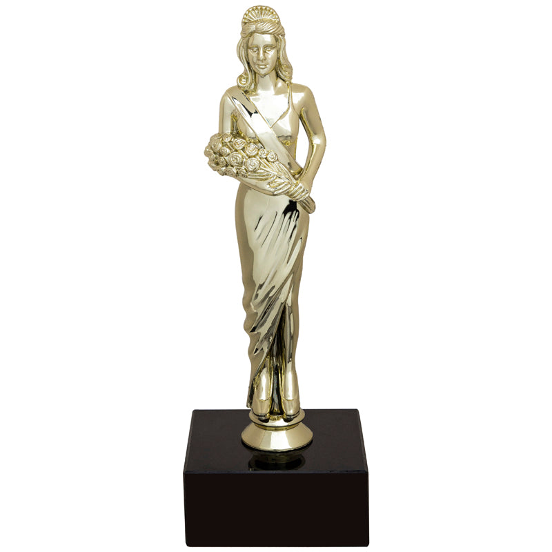 9-1/2 INCH BEAUTY QUEEN TROPHY ON BLACK MARBLE BASE
