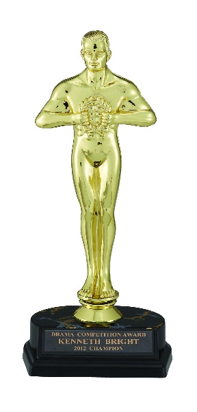 9-1/2 INCH BLACK AND GOLD TROPHY WITH 8-1/2 INCH ACHIEVEMENT FIGURE