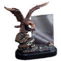 9-1/2 INCH ELECTROPLATED BRONZE EAGLE ON ROCK WITH 4 X 6 INCH GLASS TROPHY