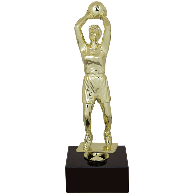 9-1/2 INCH FEMALE BASKETBALL FIGURE TROPHY ON BLACK MARBLE BASE