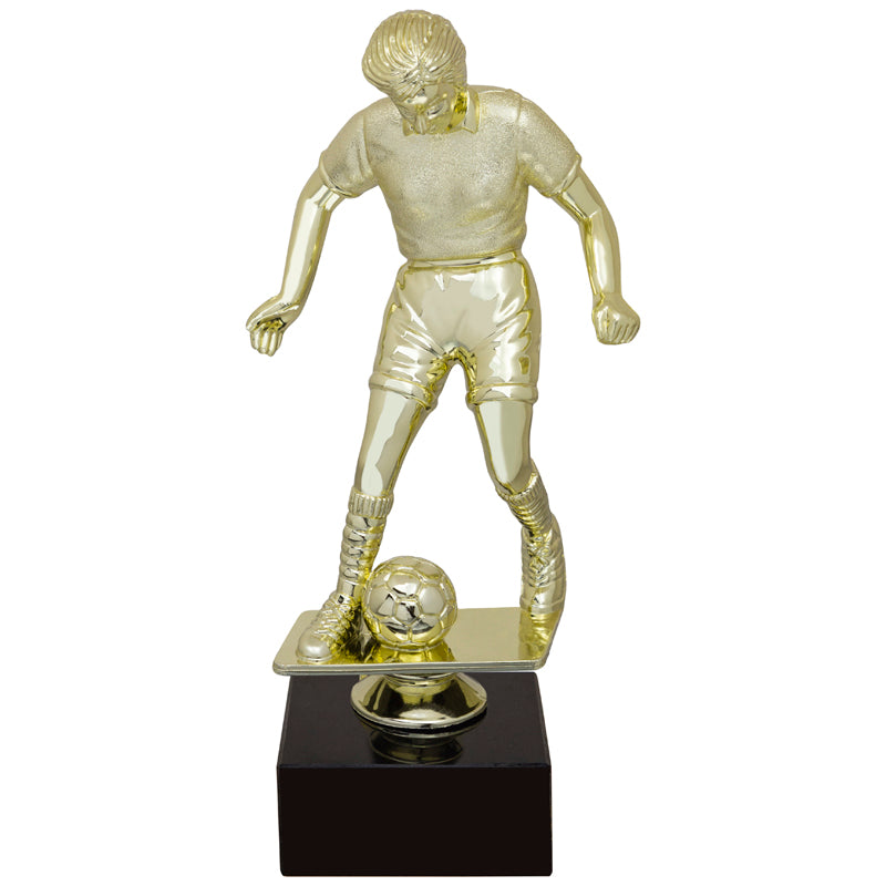 9-1/2 INCH FEMALE SOCCER FIGURE TROPHY ON BLACK MARBLE BASE