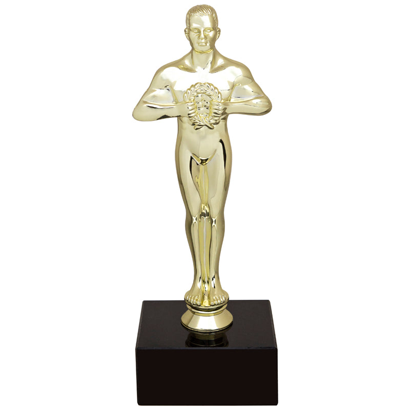 9-1/2 INCH MALE ACHIEVEMENT FIGURE TROPHY ON BLACK MARBLE BASE