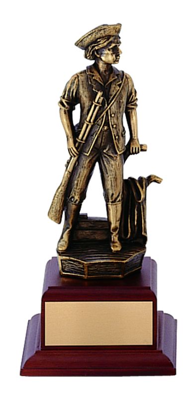 9-1/4 INCH MINUTEMAN TROPHY, ELECTROPLATED IN ANTIQUE BRASS