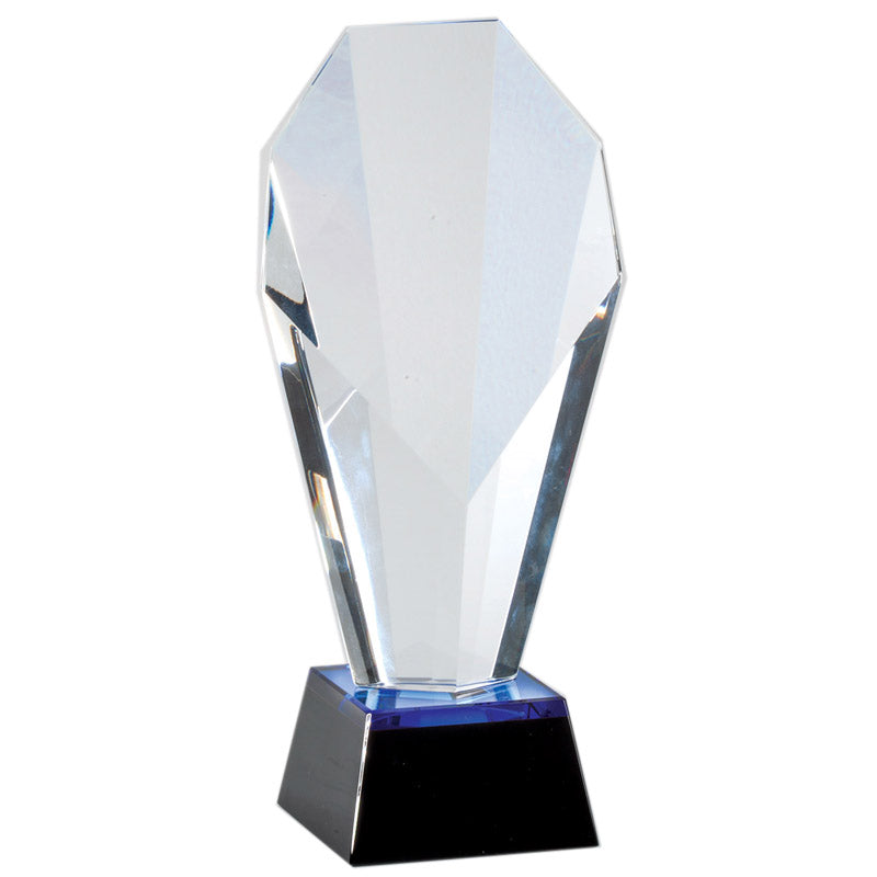 9-1/4 x 4 OPTICAL CRYSTAL SLANTED TOWER AWARD ON BLACK BASE